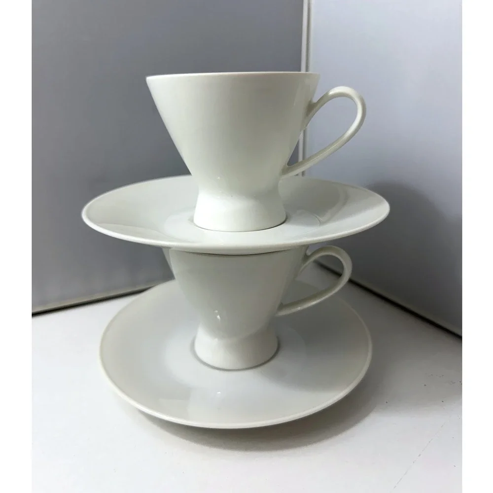 Rosenthal Germany Tea Cup Saucer Set Minimalist White Porcelain MCM